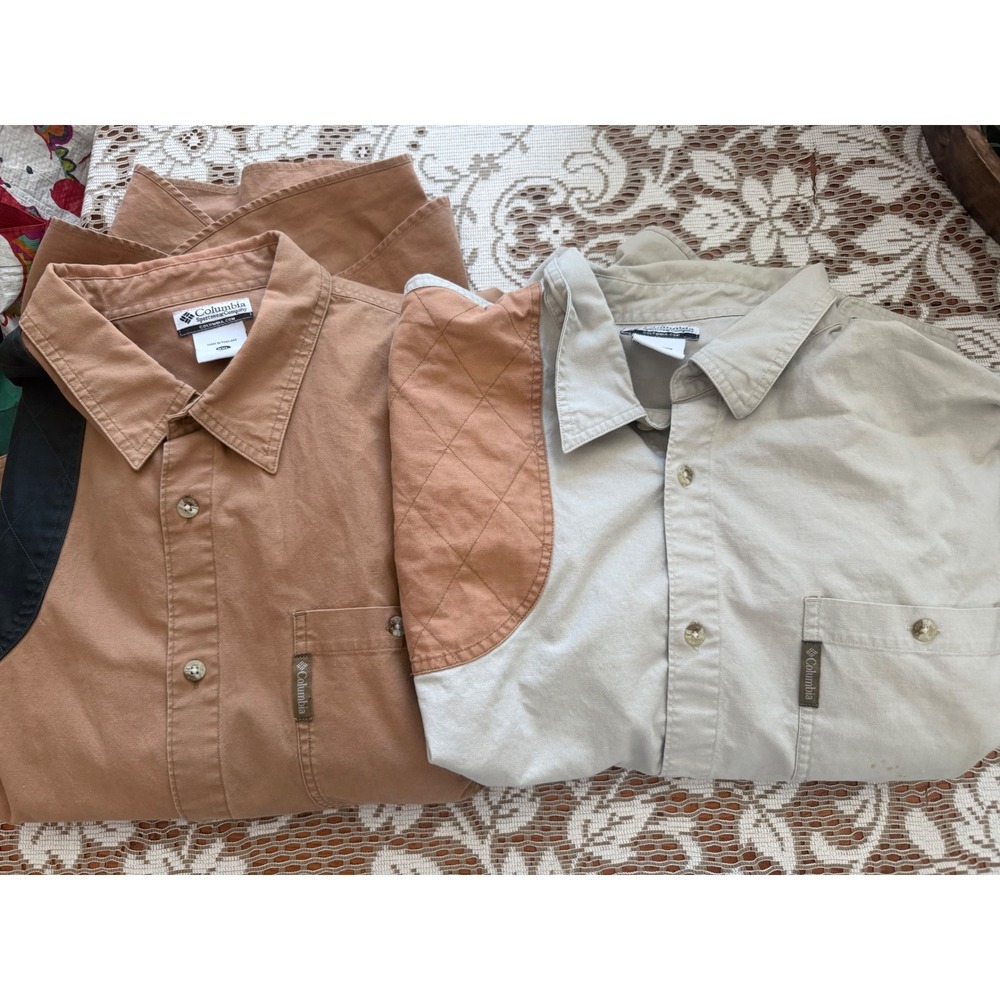 Lot of 2 Columbia Mens XXL Shooting Shirts Hunting Button Down Tan Beige